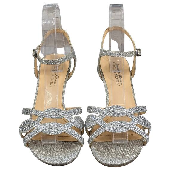 Badgley Mischka Women's Silver Metallic Strappy Heels Size US 7 - Picture 7 of 12